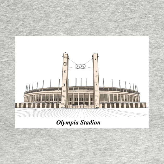 Drawing of Olympia Stadion, Berlin Germany by Roza@Artpage